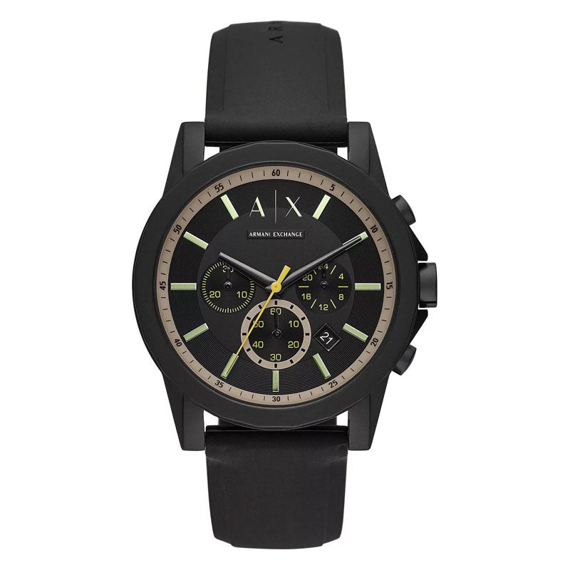 Armani Exchange Outerbanks AX1343 Men's Chronograph Watch – Black Dial with Black Silicone Strap