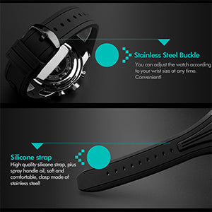 SKMEI Men Watches Silicone Band Young Waterproof Sports Fashion Casual Large Big Face Chronograph Luxury Luminous Analog Quartz Black Wrist Watch Gifts