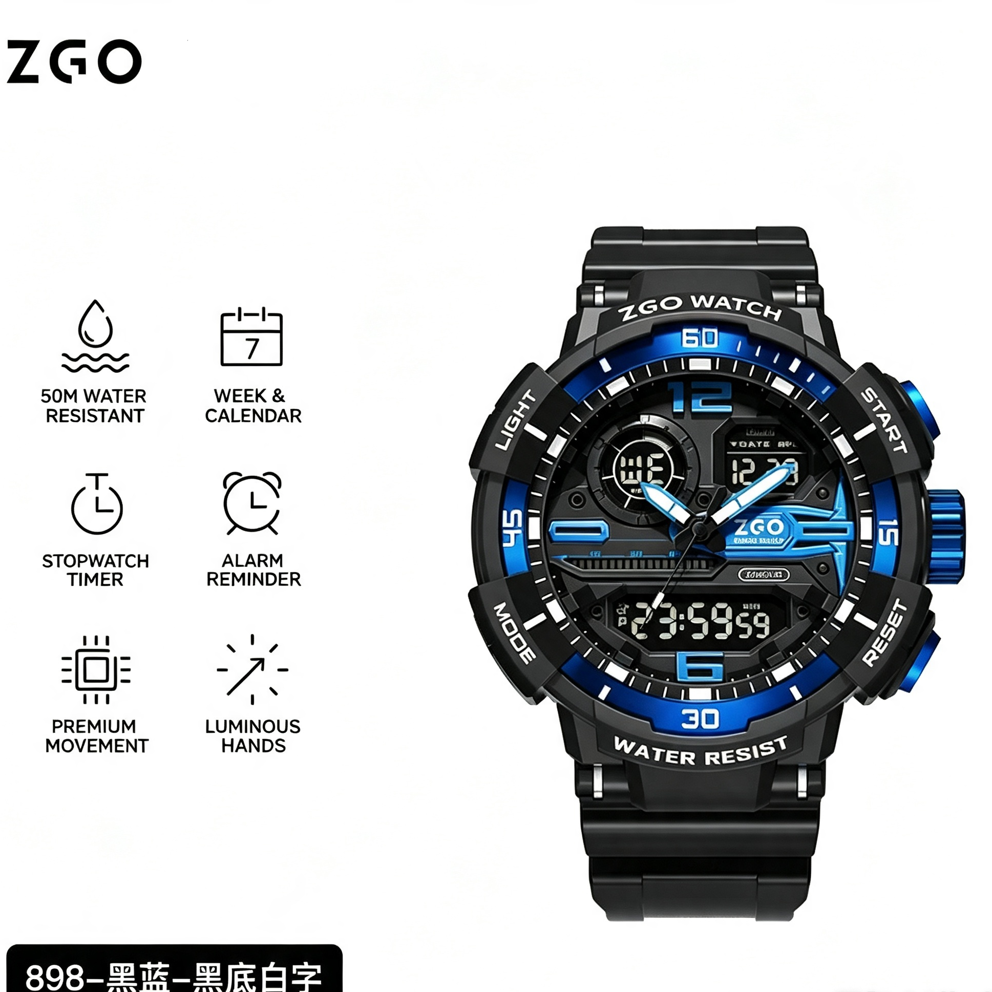 ZGO Transformers Official Licensed Dual Display Watch 50M Water Resistant Sport Alarm Stopwatch Wrist Watch for Boys Teens