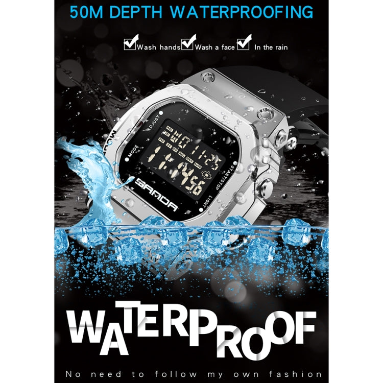 SANDA 9006 LED Digital Display Square Dial Sports Electronic Watch for Men and Women