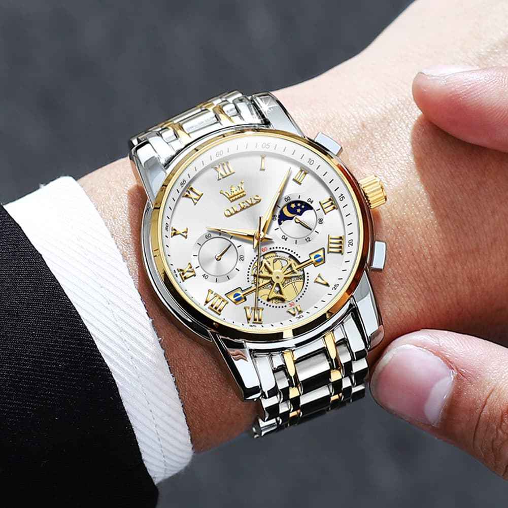 "The Voyager" Chronograph Watch | Sun & Moon Phase & Wheel Design