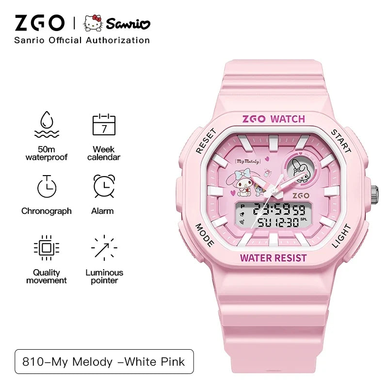 ZGO X Sanrio My Melody New Electronic Watch Dual Display Waterproof