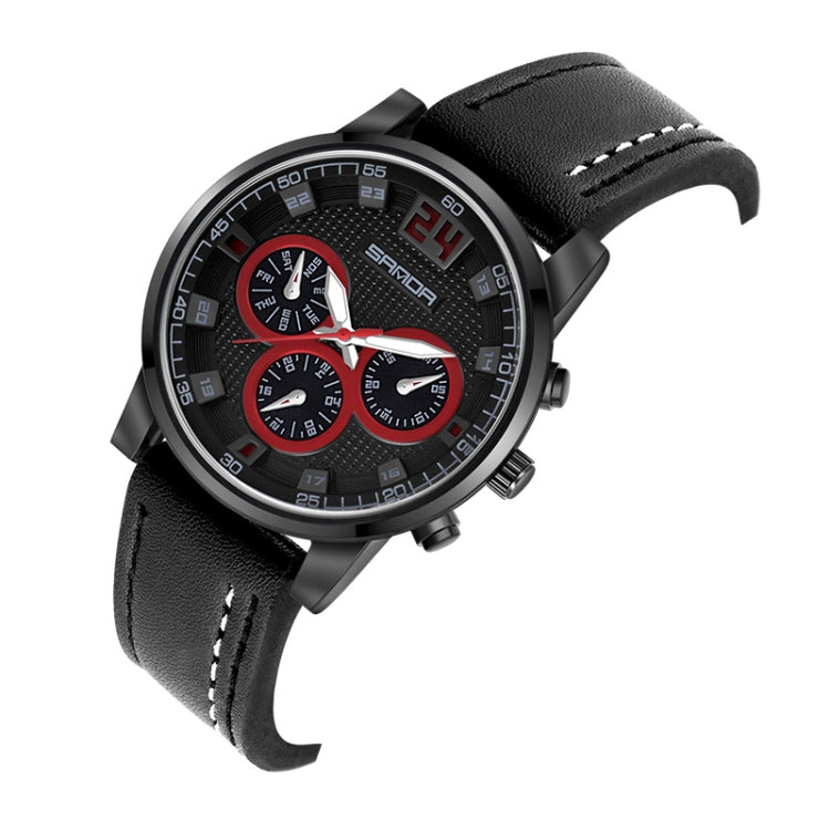 SANDA 5009 Business Fashion Three Eye Six Needle Casual Leather Waterproof Men Quartz Watch