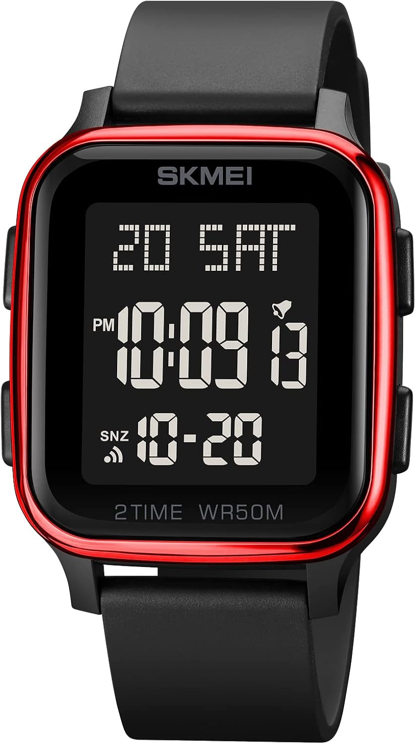SKMEI Watches for Men,Military Square Ultra-Thin Digital Women Watch with Dual Time 50M Waterproof LED Light Alarm Stopwatch Unisex Sports Watch